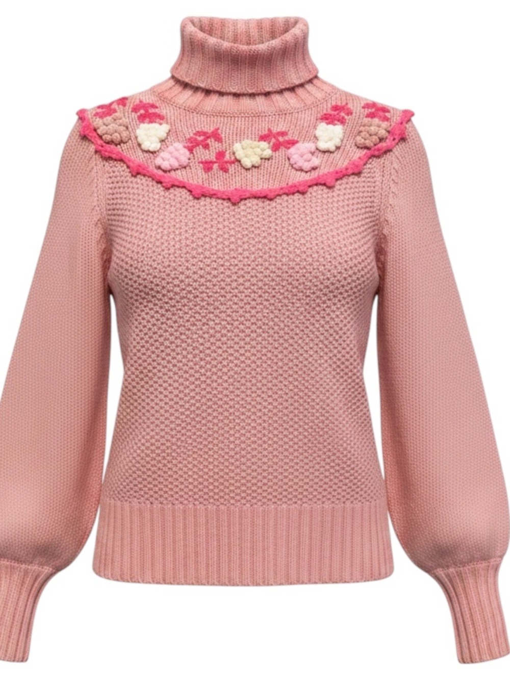 LOVESHACKFANCY LITTLE BOW PINK RHETT TURTLENECK SWEATER